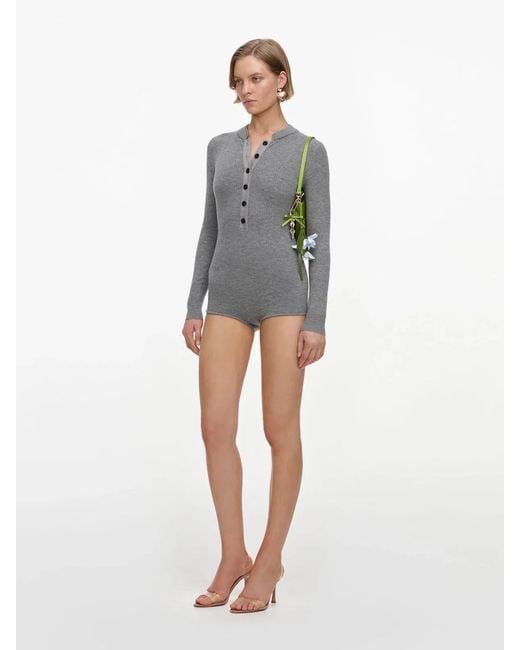 Self-Portrait Gray Knitted Romper With Buttons