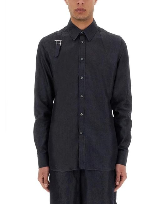 McQueen Blue Cotton Lyocell Shirt for men
