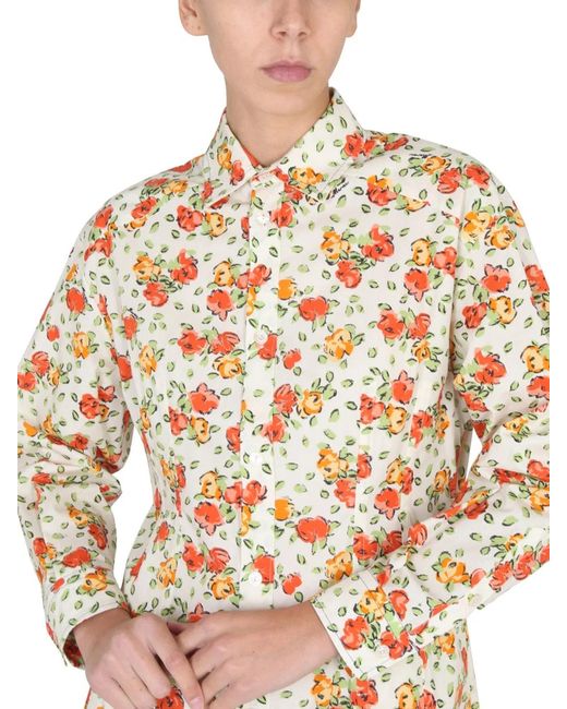 Marni Natural Shirt Dress With Floral Pattern