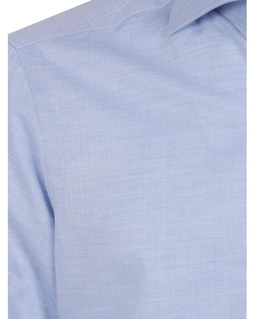 Barba Napoli Blue Twill Classic Shirt for men