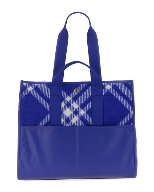 Burberry Blue Embroidered Fabric Knight Shopping Bag for men