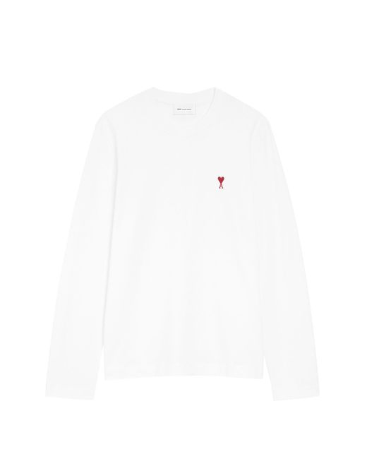 AMI White Cotton Long Sleeve T-Shirt for men