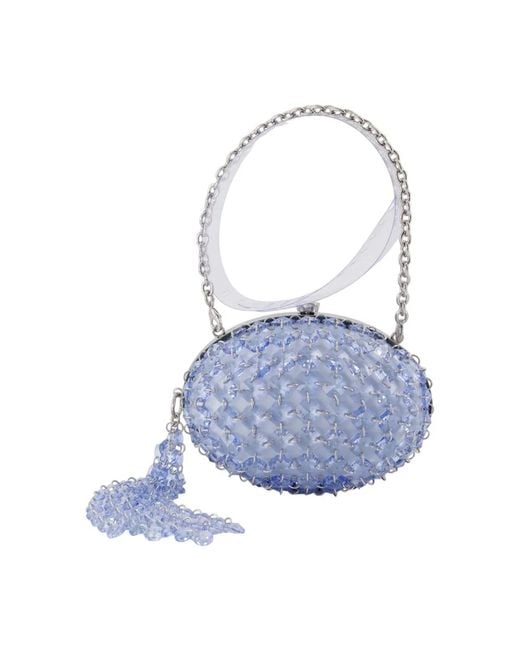 Self-Portrait Blue Oval Crystal Chain Clutch Bag