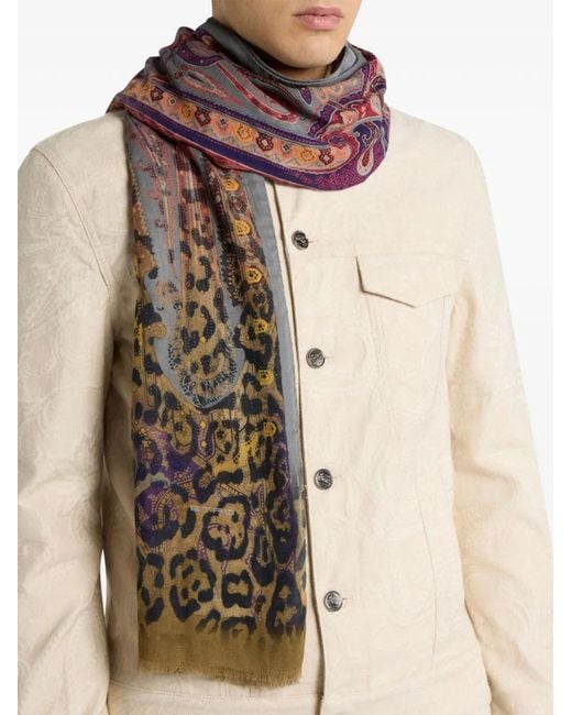 Etro Pink Animal Pattern Scarf for men