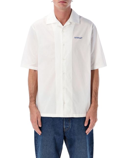 Off-White c/o Virgil Abloh White Brush Arrow Poplin Bowling Shirt With Embroidered Logo for men