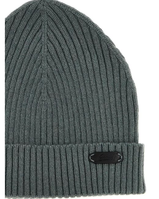 Brioni Green English Ribbed Beanie for men