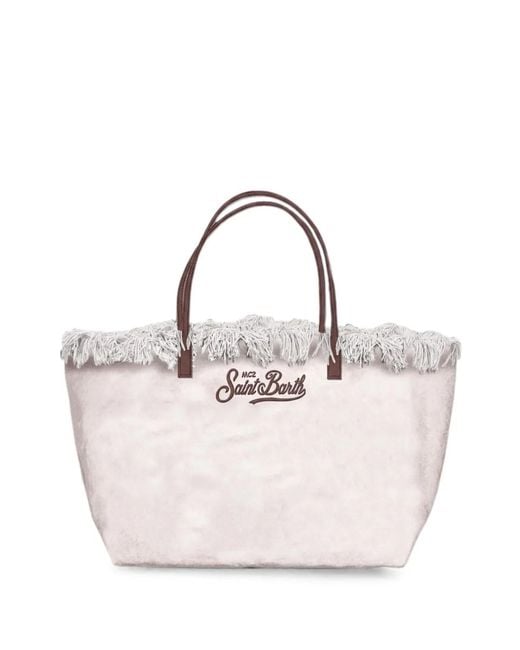 Mc2 Saint Barth Natural Velvet Fringe Logo Bag