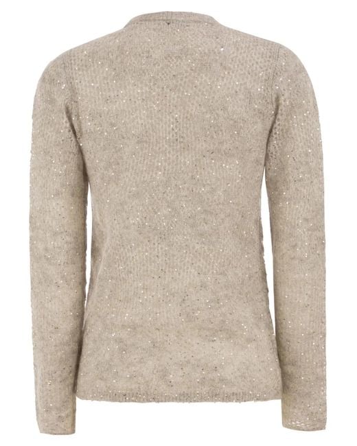 Brunello Cucinelli Natural Crew-Neck Mohair And Wool-Blend Sweater With Sequins