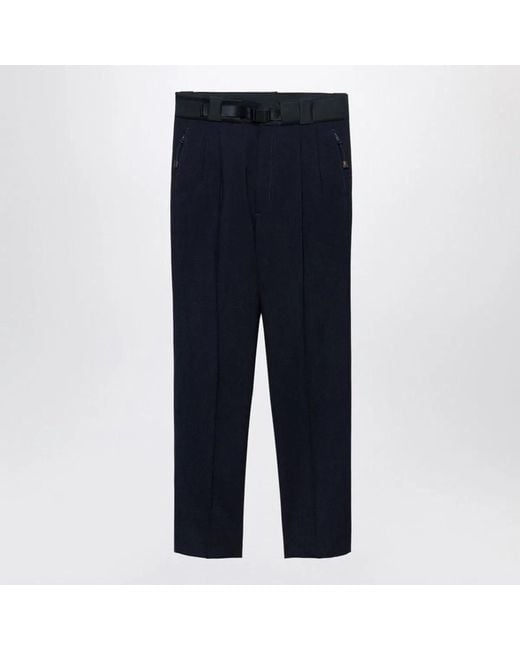 Prada Blue Wool Trousers With Technical Details for men