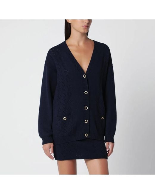 Alessandra Rich Blue Merino Wool Knit Cardigan