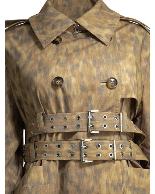 Ganni Brown Animal Print Trench Coat