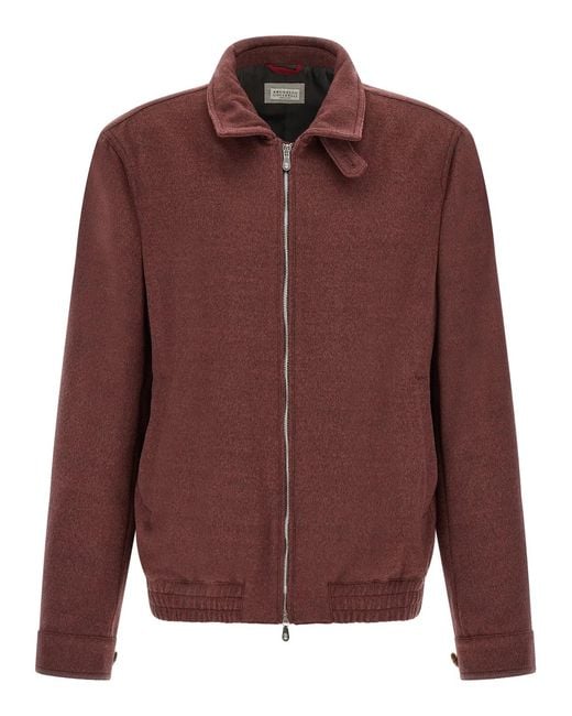 Brunello Cucinelli Brown Virgin Wool Beaver Bomber Jacket for men