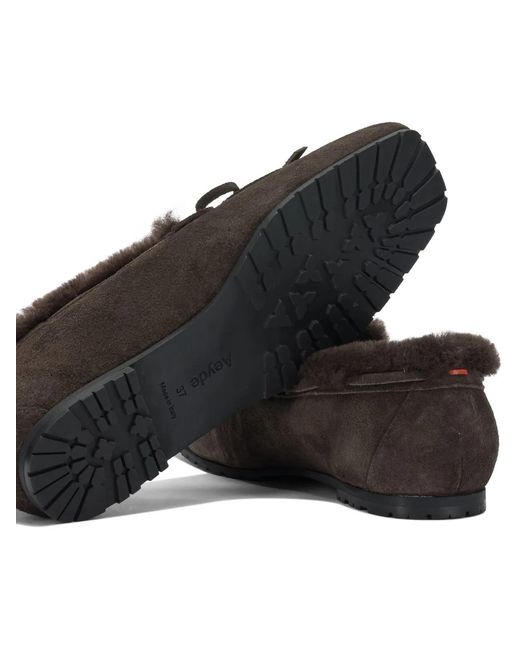 Aeyde Brown Moka Suede Shearling Loafers