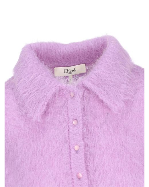 Chloé Purple Lilac Wool Blend Polo Shirt