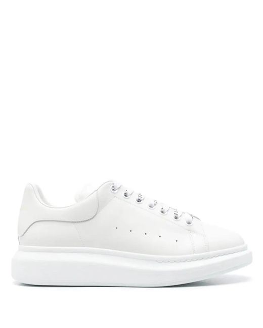 McQueen White Lace Up Logo Sneakers