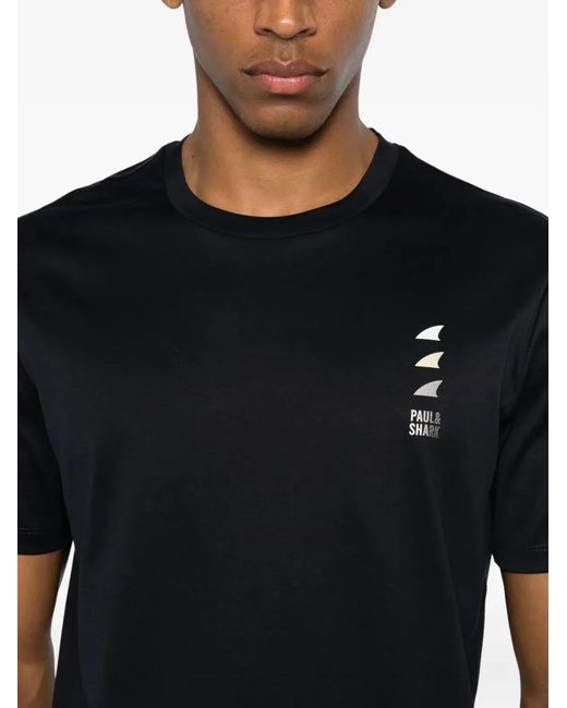 Paul & Shark Black Paul & Shark Logo-Print Cotton T-Shirt for men