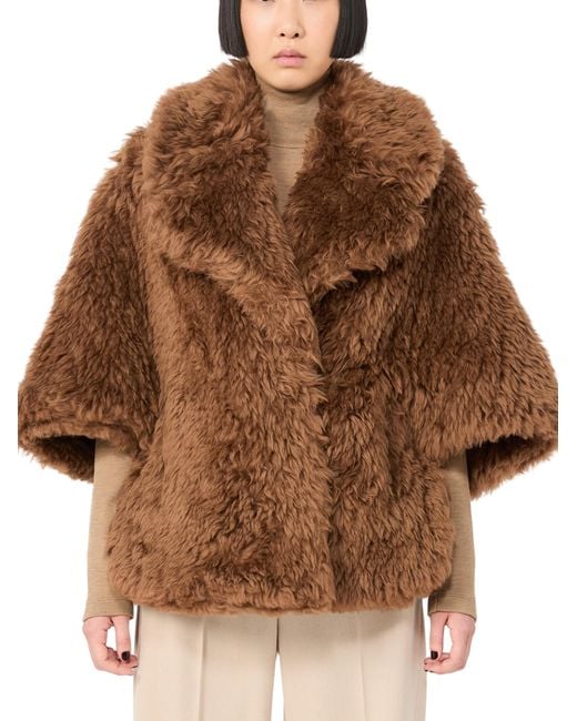 Max Mara Brown Wide Sleeved Double-Breasted Faux-Fur Jacket