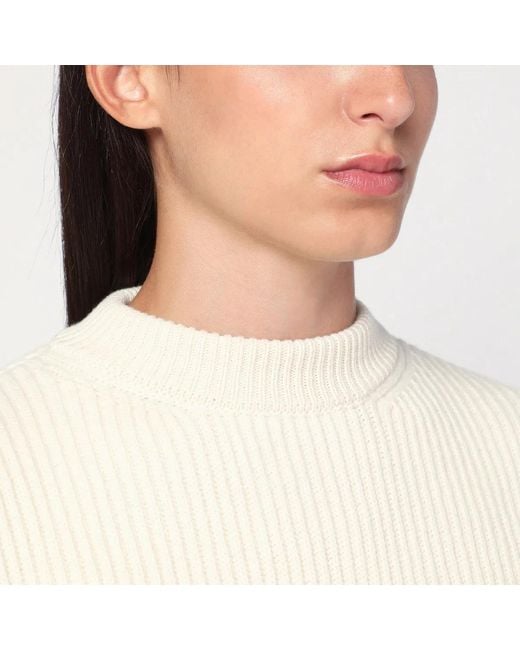 Jil Sander White Ribbed Crewneck Sweater