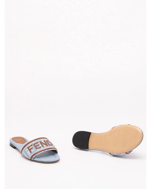 Fendi White Denim Slides
