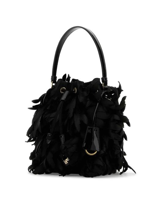 Prada Black Embellished Satin Mini Bucket Bag