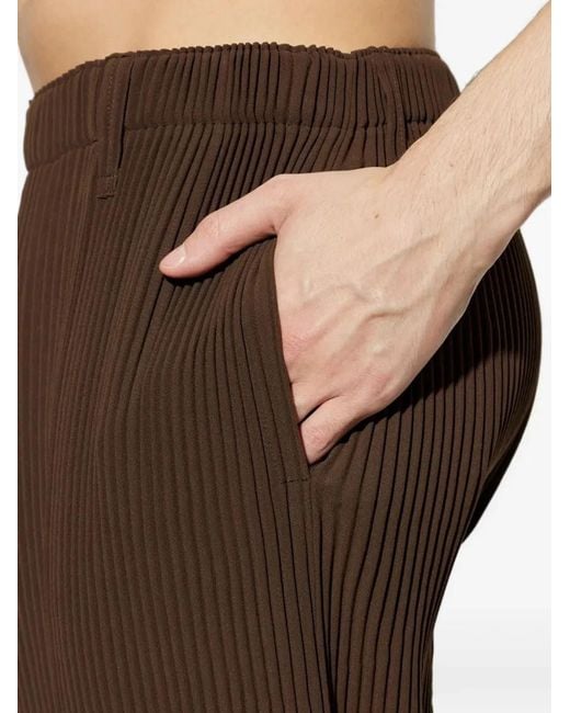 HOMME PLISSÉ Brown Homme Plisse Homme Plisse Issey Miyake Tuxedo Pleated Trousers for men