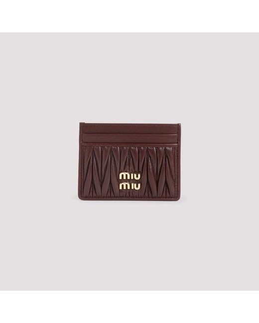 Miu Miu Brown Matelassé-Effect Card Holder