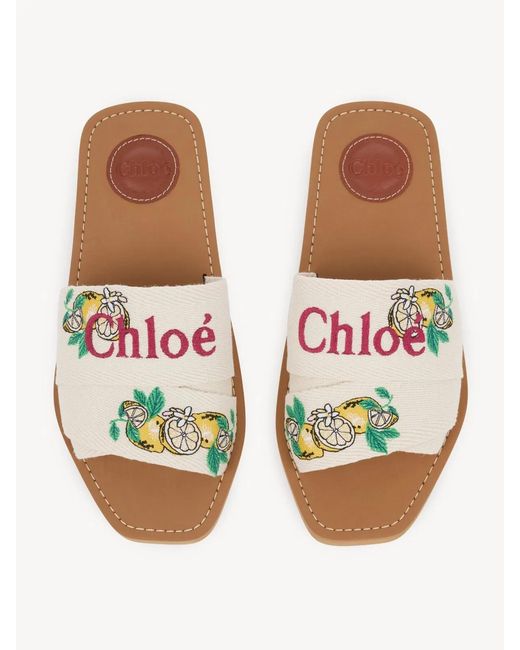 Chloé White Mini Ribbons Embroidered Citrus Motif Sandals