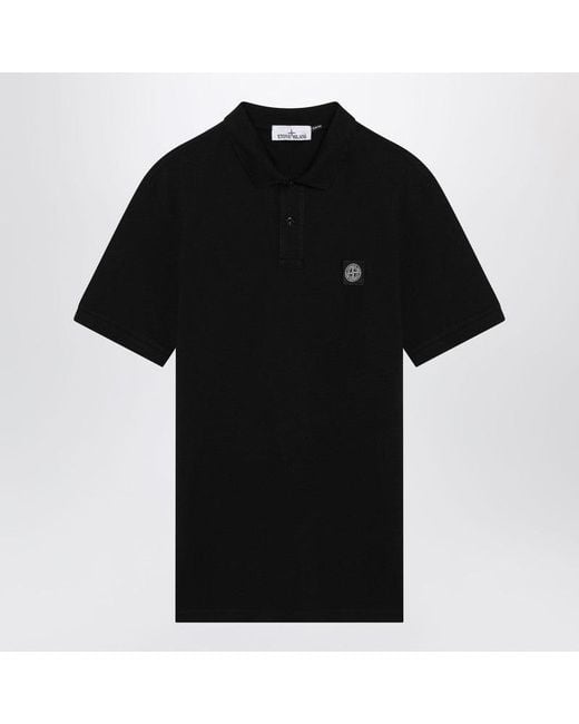 Stone Island Black Polo Shirt With Logo Patch for men
