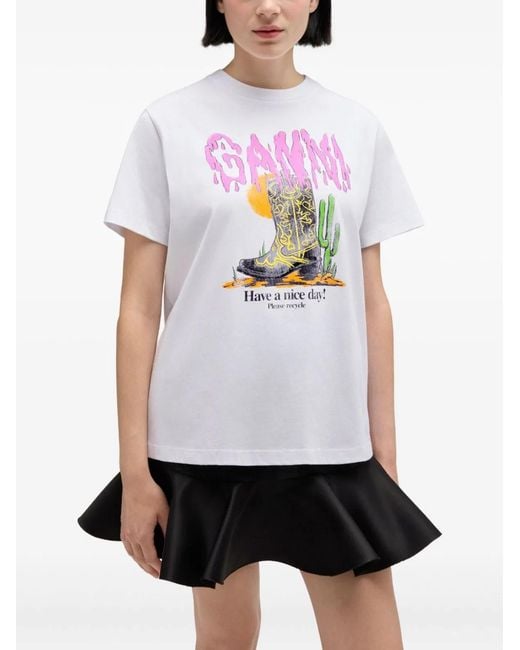 Ganni White Basic Cotton Jersey T