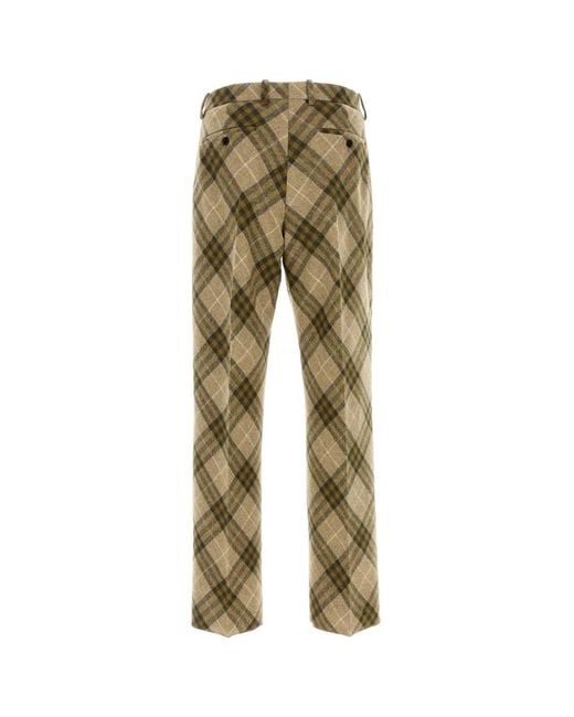 Burberry Green Pleated Checkered Tailored Trousers for men