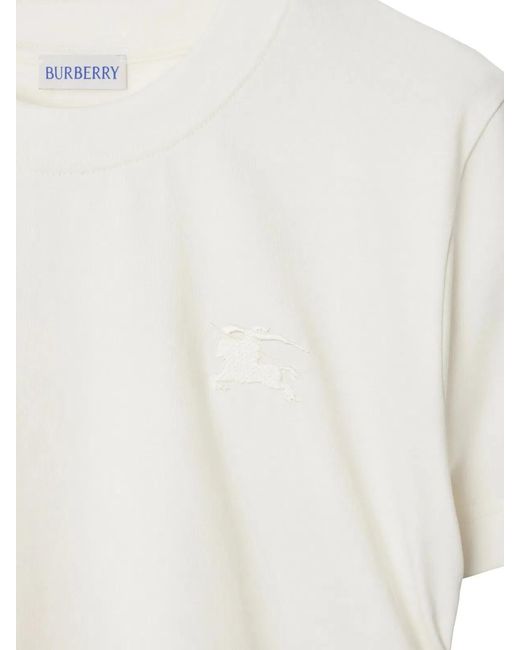 Burberry White T-Shirt With Check Finishes