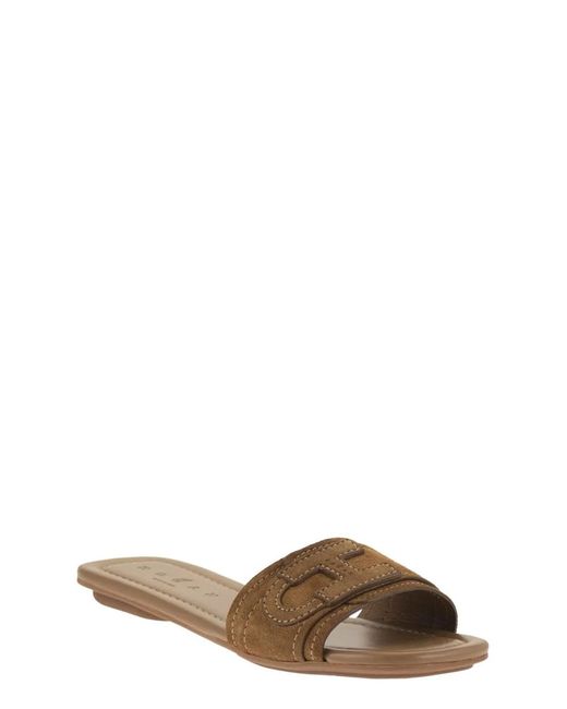 Hogan Brown Suede Slide Sandals With Signature H Detail