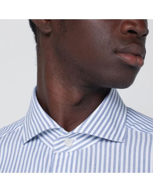 Xacus Blue Tailor Fit Striped Travel Shirt for men