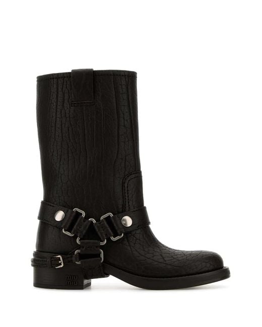 Miu Miu Black Dark Leather Ankle Boots
