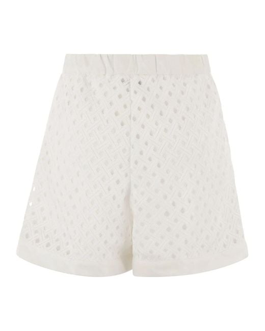 Herno White Perforated Shorts With Geometric Shapes