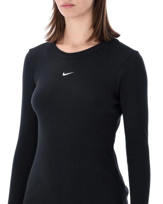 Nike Blue Ribbed Slim Long Sleeve T-Shirt