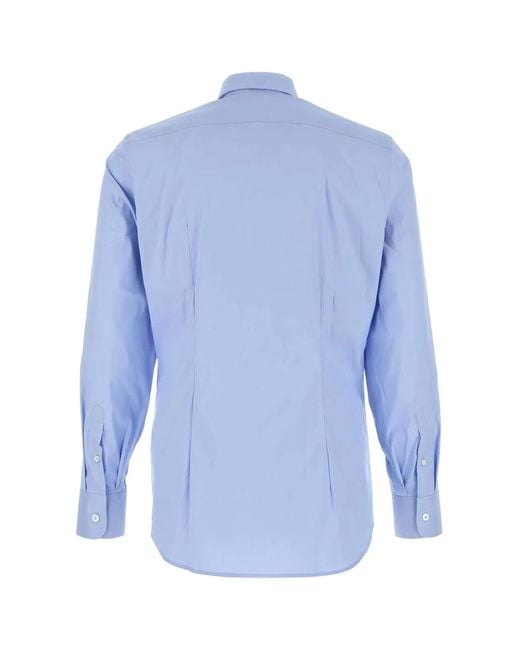 Prada Blue Light Stretch Poplin Shirt for men
