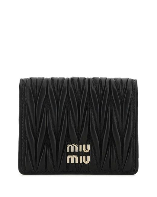 Miu Miu Black Small Matelassé Nappa Leather Wallet With Snap Closure