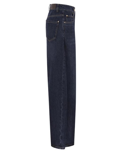 Brunello Cucinelli Blue Wide-Leg Cotton Denim Jeans