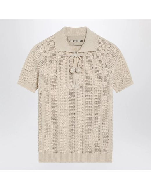 Valentino Natural Ivory Cotton Knit Polo Shirt
