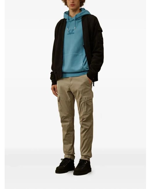 C P Company Blue C.P.Company Hoodie With Embroidered Logo for men