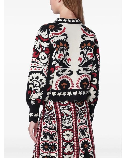 Farm Rio Black Wool Floral Pattern Sweater