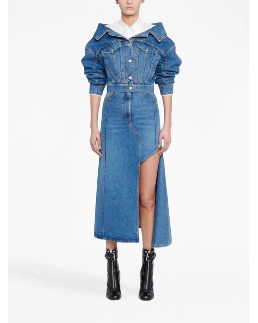 McQueen Blue Denim Midi Skirt