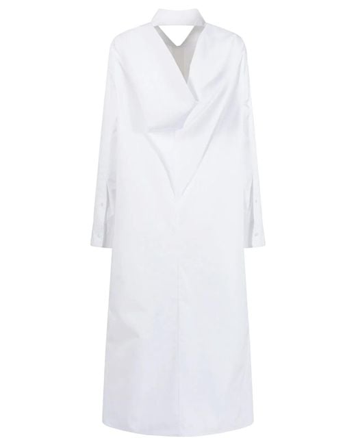 Balenciaga White Draped Back Cotton Poplin Dress