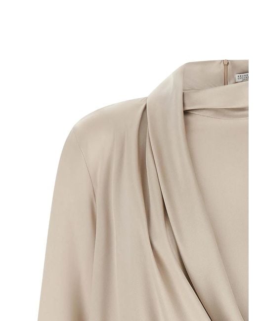 Brunello Cucinelli Natural Asymmetric Draped Blouse