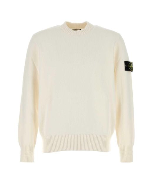 Stone Island White Cotton Textured Crew-Neck Sweater