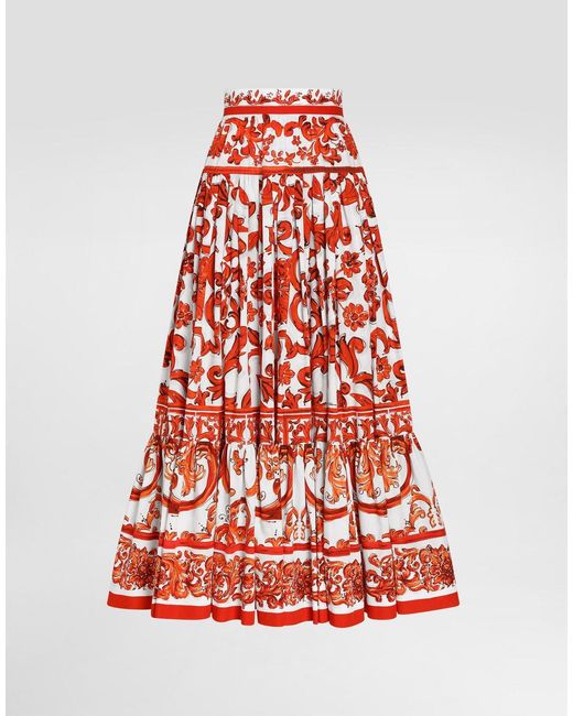 Dolce & Gabbana Red Dolce & Gabbana Long Skirt With Pleats