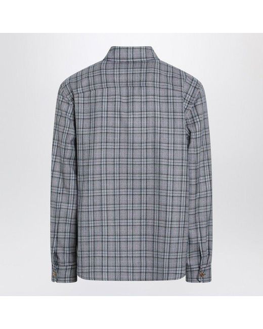 Versace Blue Light Zipup Checked Shirt for men