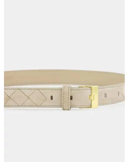 Bottega Veneta White Suede Cache Mastic E M Brass Leather Belt
