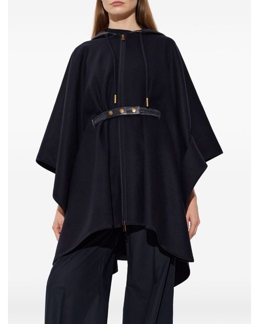 Moncler Blue Hooded Cape Jacket With Zipper